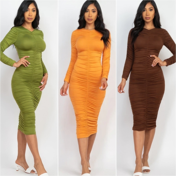 Radiant Ruching Midi Dress - Black - Picture 13 of 15